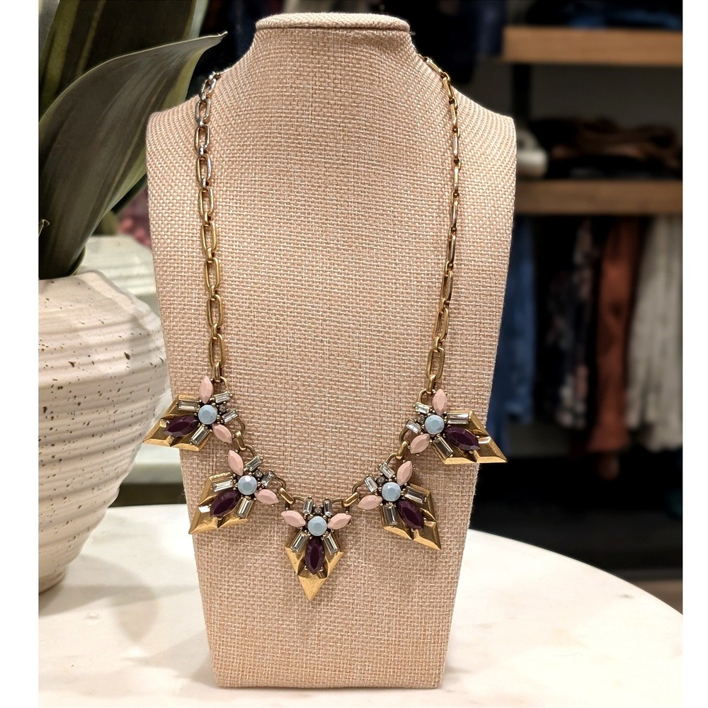 J.Crew Statement Bib Necklace Gold Tone Multi‎ Color Gem Rhinestone